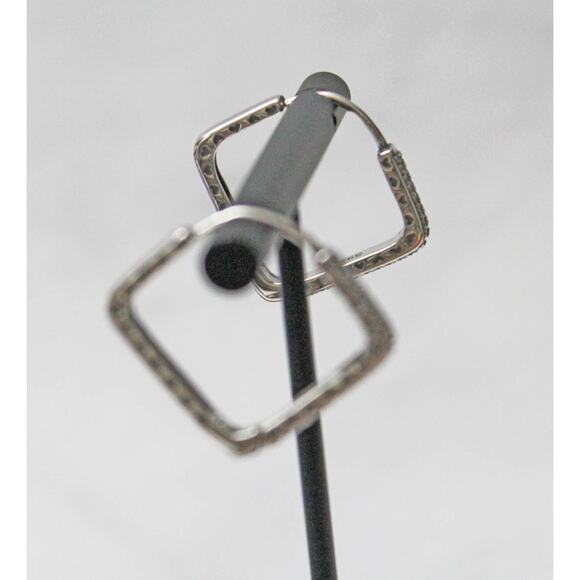 Sterling Silver 925 Diamond Shaped Earrings with Pave Rhinestones E51 - Picture 3 of 3